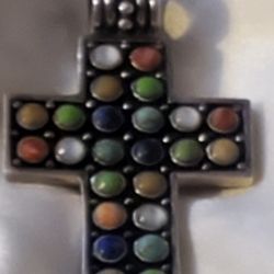 925 Cabochon And Turquoise Cross