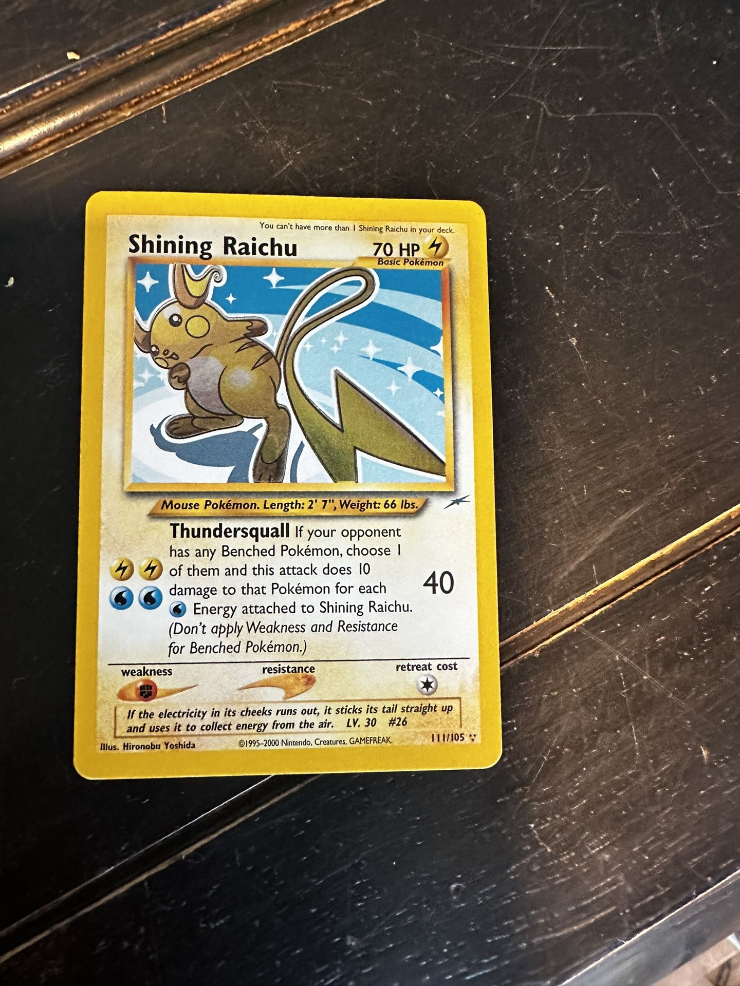 Pokémon Shining Raichu 111/105- Secret Rare Holo-SP+ (in sleeve)