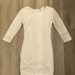 White Sequence Long Sleeve BodyCon Dress 