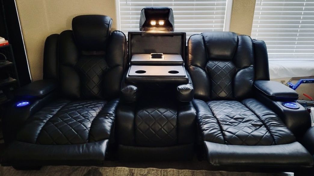 Used 3 Seat Leather Dual Power Reclining Sofa 