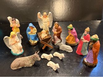 Vintage 14 Piece Ceramic Christmas Nativity Figurines Made in Germany / Japan Made