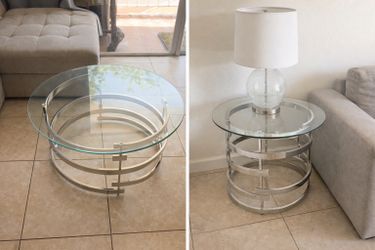 Modern Glass Coffee & Side Table Set – Chrome Base