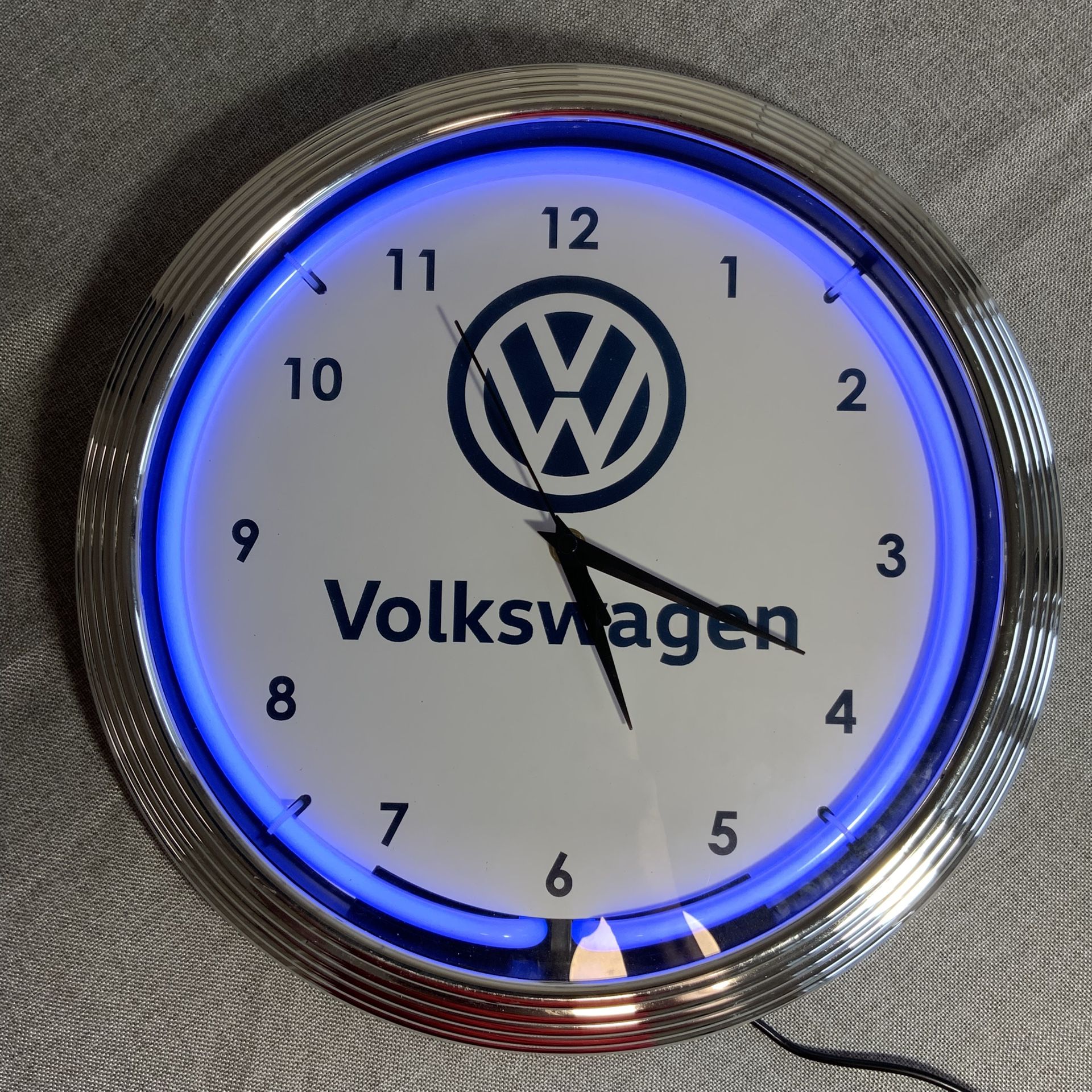 Volkswagen Neon-Style LED Wall Clock – VW Garage Décor w/ Adapter