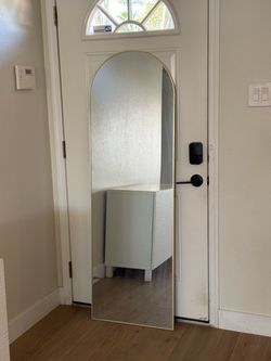 Gold Arched Full-Length Floor Mirror with Stand