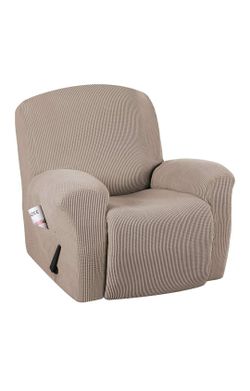 (ST16) RHF 4 Separate Piece Stretch Recliner Slipcovers, Recliner Chair Cover, Recliner Cover Furniture Protector (Beige-Recliner)