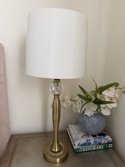 2 Brass Table Lamps  with Crystal Ball Accent