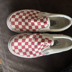 Womens Size 7 Red Checkered Slip On Vans
