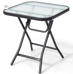 Patio Folding Square Glass Side Table Bistro Coffee Table Plant Stand
