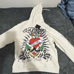 White Ed Hardy graphic hoodie