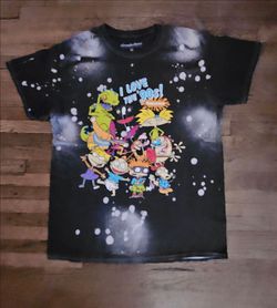 NIKELODION "I LOVE THE 90'S" CARTOON CHARACTERS UNISEX TIE DYE ACID WASH BLACK (MED SIZE) T-SHIRT