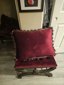 Curule Stool with Luxury Burgundy Pillow