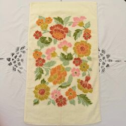 Vintage Utica Fine Arts Hand Towel Floral 70s J.P. Stevens Soft Yellow Pink Green USA