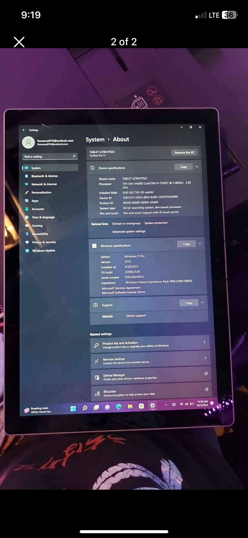 Surface Pro 7 Plus 128gb