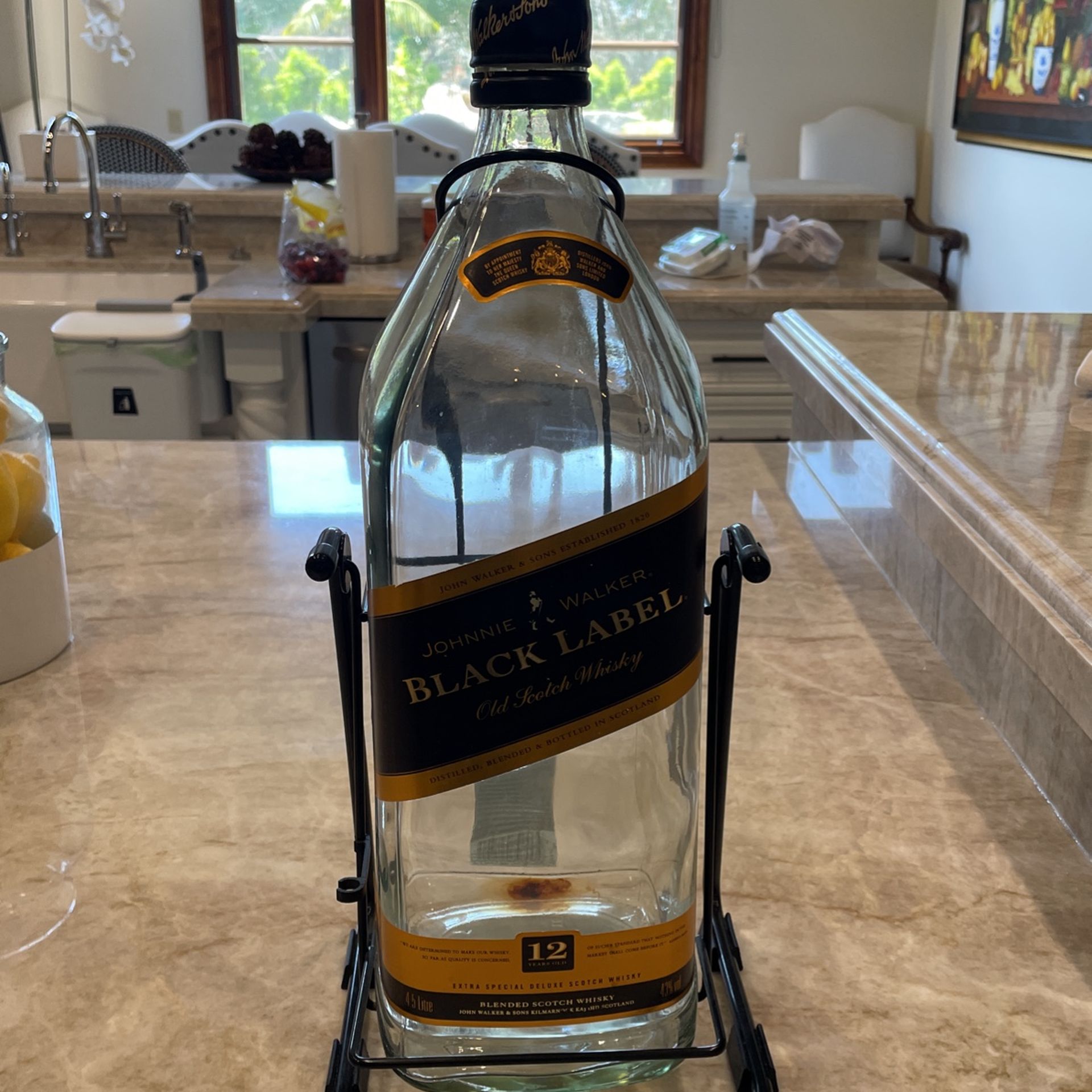 Johnnie Walker large bottle 4.5 liter Black Label swing cradle empty used rare