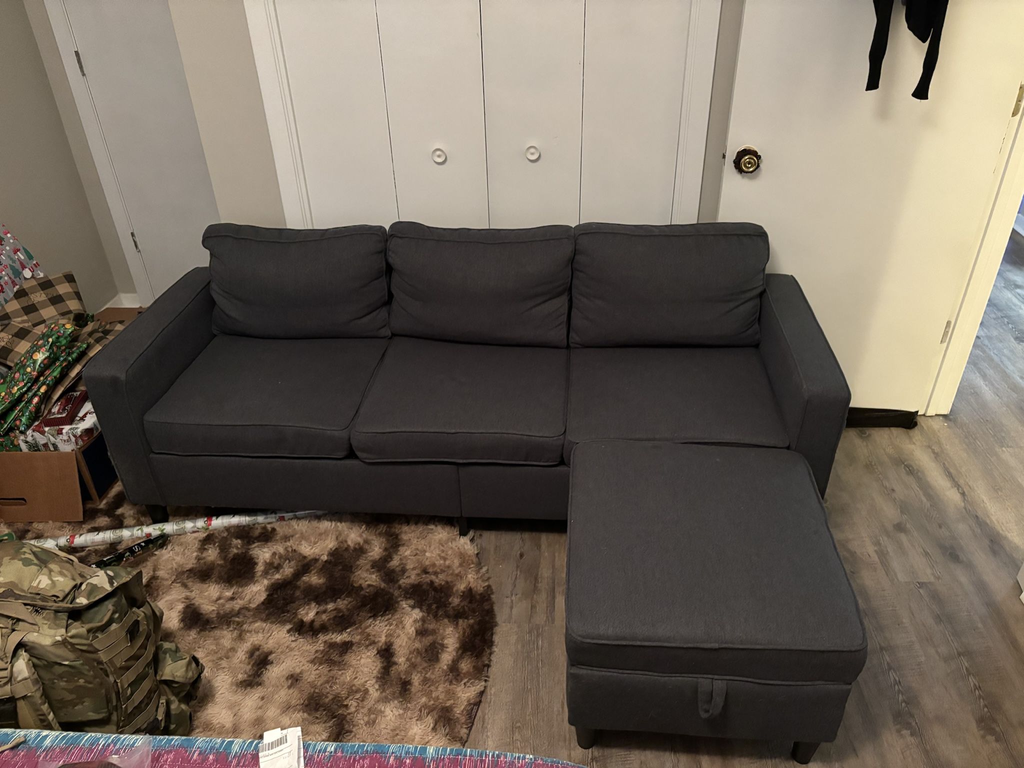 Linen Dark Blue 3 Seater Couch 