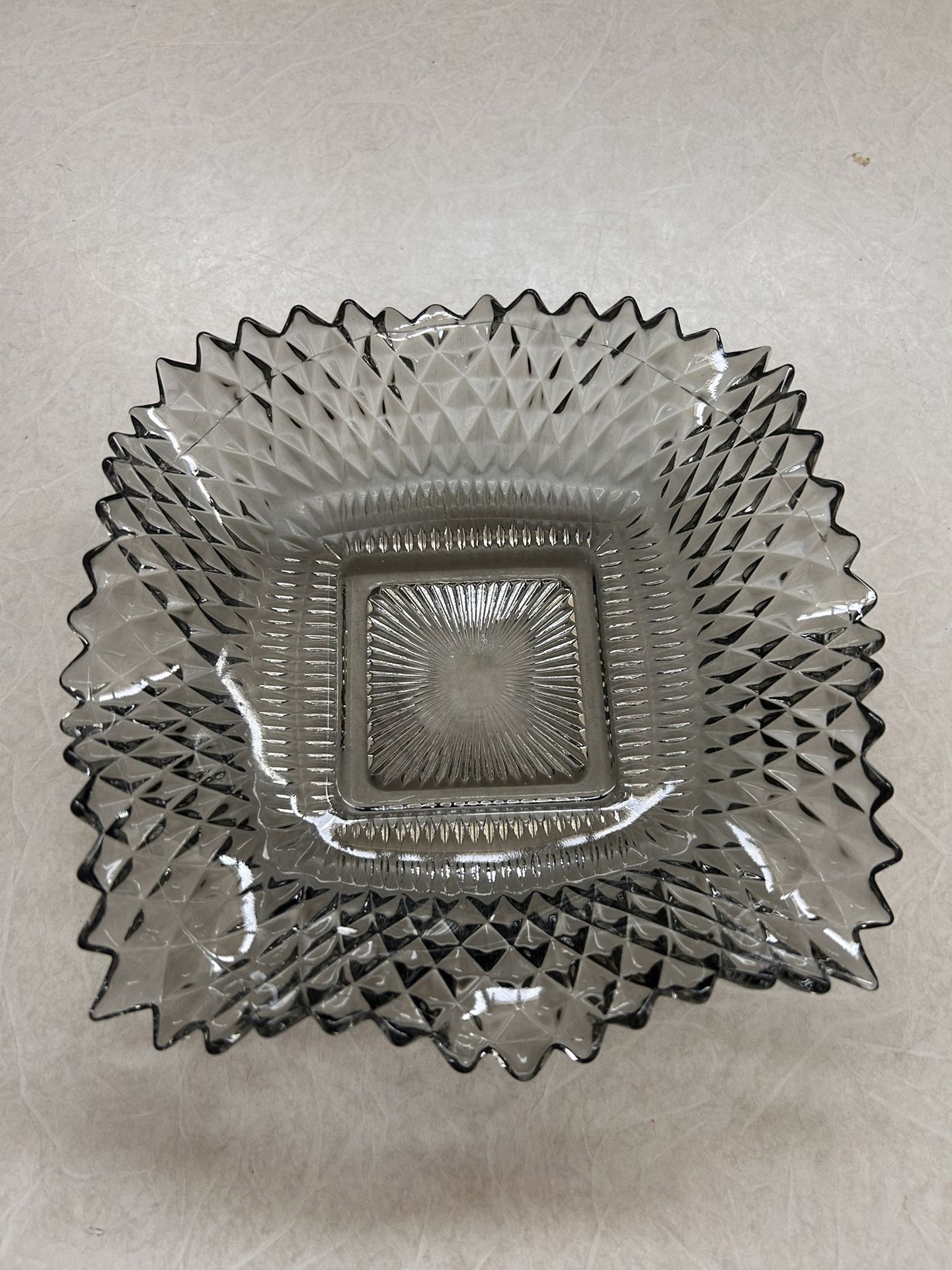 Indiana Glass Smoke Glass Diamond/Sawtooth Candy Dish