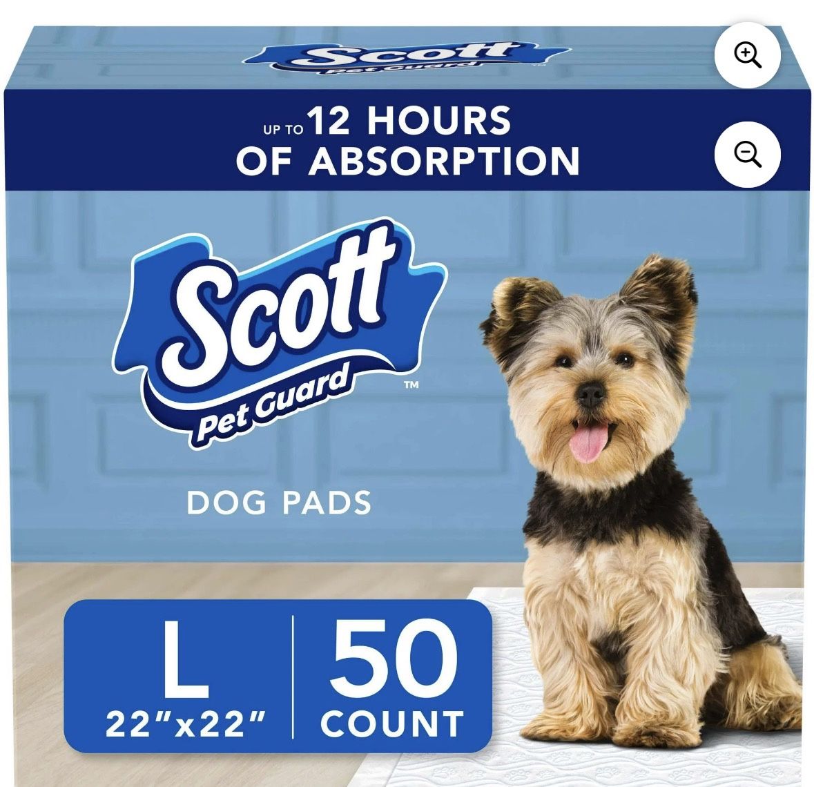 Scott Pet Guard Dog Pads - Dog Training Pee Pads for Puppies, Medium & Large Dogs - Up to 12 Hour Absorbent Odor Control - Easily Disposable Dog Pee P