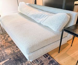 Plinth Armless Peppered Grey Boucle Sofa - Gently Used