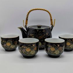 VTG 60s Kutani Teapot And 4 Cup Sake Set Gold Trim Marked