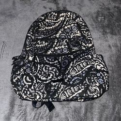 Vera Bradley Essential Backpack Paisley Noir Black White Quilted