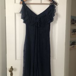 Navy Blue Ruffle Dress, Lined, Luna (Brand)