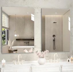 2-Pack 32" X 24" Bathroom Mirror, Mirrors For Sink, Frameless Mirror, Rectangle Mirror For Bathroom, Modern, Horizontal Or Vertical