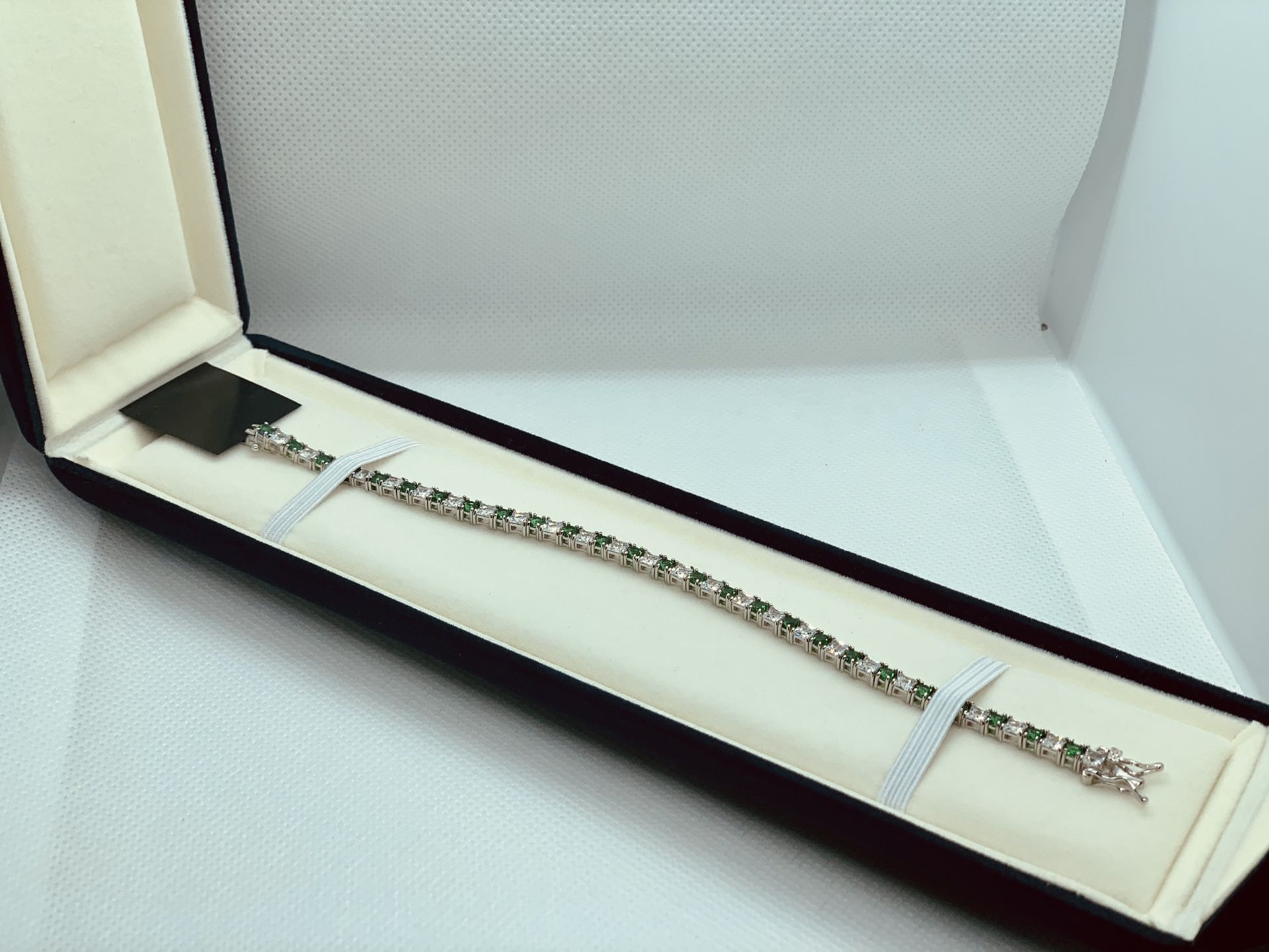 Sterling Silver Lab-Created Emerald & White Sapphire Tennis Bracelet