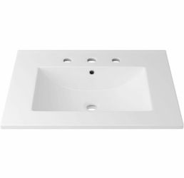 24" Drop in Bathroom Sink, 3 Holes (8" Widespread) Vanity Sink Top 24"x18.25", Ceramic Drop-in vanit