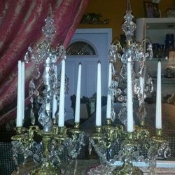 Set of old Gorgeous Bronze and Crystal Candelabras very heavyweight