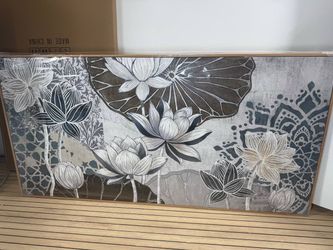 24x48” Lotus Flower Canvas Wall Art for Living Room/Bedroom, Wood Frame