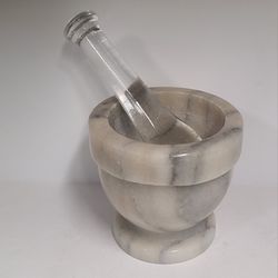 Vintage Marble  Mortar & Pestle With Glass Pestle 