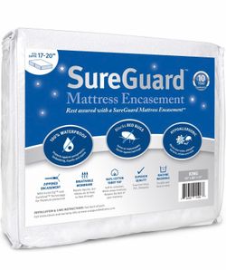 King (17-20 in. Deep) SureGuard Mattress Encasement - 100% Waterproof, Bed Bug Proof, Hypoallergenic - Premium Zippered Six-Sided Cover