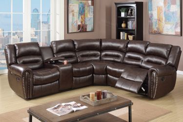 Brown Leather Home Theater Sectional -Seats 6 (NO CREDIT CHECK FINANCING)