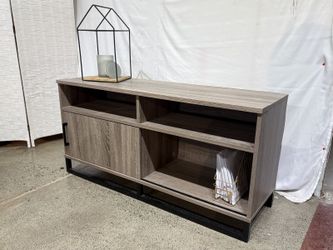 Warm Neutral Grey Sliding Door Media Stand