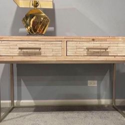 Industrial Loft Brushed White Wood And Steel Console Table 