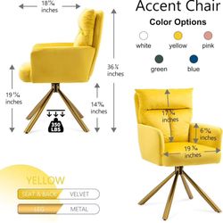 180° Swivel Velvet Living Room Chair Modern Dining Armchair with Golden Legs Ergonomic Upholstered Accent Chair Single Sofa for Bedroom Reading Home O