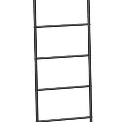 VASAGLE Blanket Ladder Shelf, Blanket Holder Rack for Living Room, Decorative Ladder with Removable Hooks, Top Storage Shelf, Metal Frame #1290