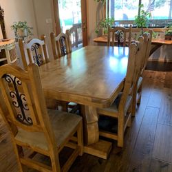 Custom Made Solid Wood Dining Table With Matching Chairs For 6.