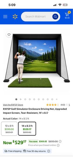 Golf Simulator Enclosure Driving Net, Upgraded Impact Screen, Tear-Resistant, 14' x 8.5'