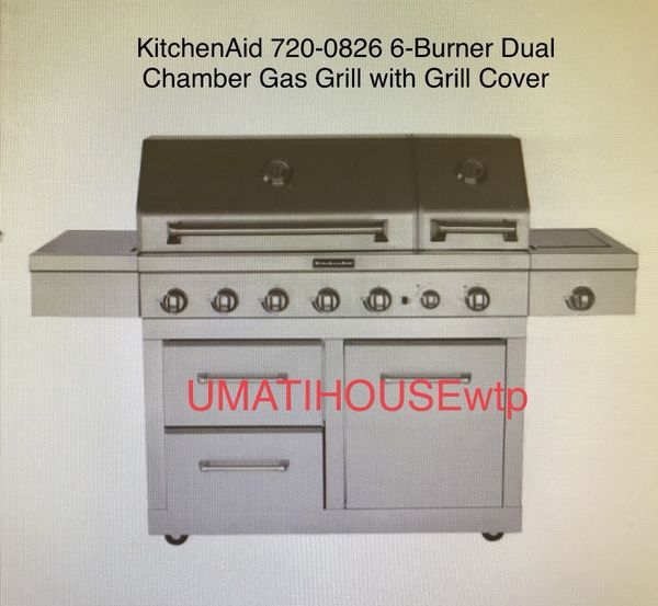 Kitchen Aid 6 Burner Dual Chamber Gas Grill With Cover For Sale In