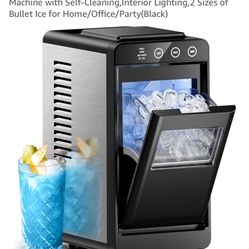 NEW Portable Ice Maker Machine with Self-Cleaning,Interior Lighting,2 Sizes of Bullet Ice for Home/Office/Party(Black)