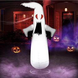 Halloween Decorations Outdoor, Halloween Decorations Red-Eye Ghost with 100 LEDs, 5 FT Collapsible Halloween Outdoor Decorations, Weatherproof Scary H