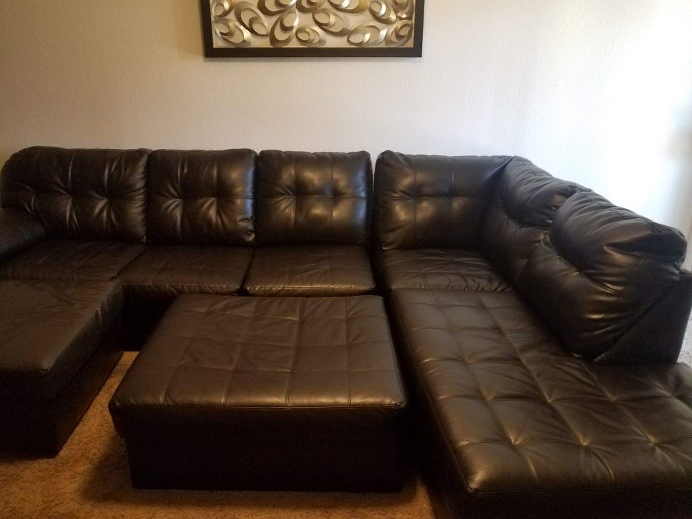 Faux leather sectional couches n matching bar stools