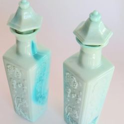 Vintage Jim Beam Jadeite Milk Glass Liquor Bottles with stopper 1972

