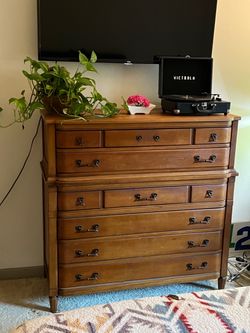 Vintage solid maple highboy / tallboy chest-on-chest dresser