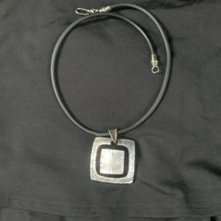 Glass And Silver Square Necklace