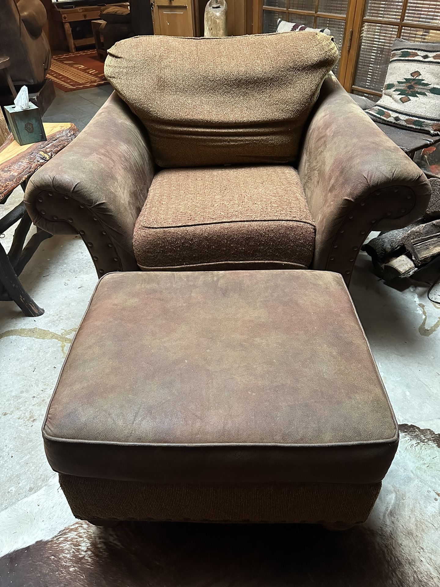Large Upholstered Arm Chair & Ottoman