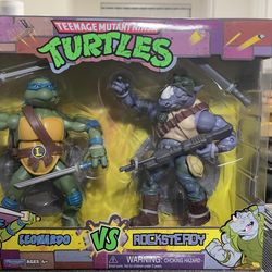 TMNT Retro 2-Pack Leonardo vs Rocksteady Playmates 2021 Nickelodeon NEW Sealed