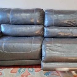 Beautiful Elegant Upscale Gray Italian Leather All Electric Double Recliner Sofa