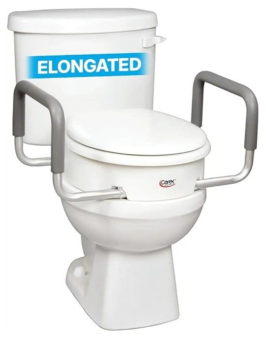 New Carex 3.5 Inch Raised Toilet Seat with Arms, Elongated Toilet Seat Riser, Up to 250 lbs Capacity, Elevating & Raising Seat for Elderly & Handicap,